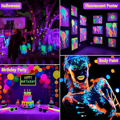 T-SUN 2 Pack 100W LED Black Lights, Blacklight Flood Light with Plug, Halloween Blacklight Outdoor, IP66 Waterproof Flood Light for Glow Party, Body Paint, Fluorescent Poster, Stage, Neon Glow