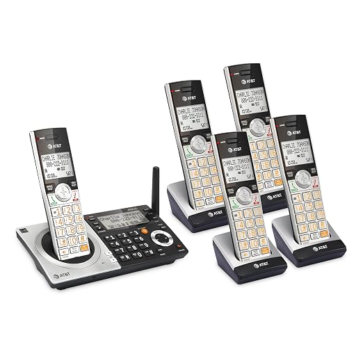 AT&T CL83507 DECT 6.0 5-Handset Cordless Phone, Silver/Black | Dual Keypad Base, Smart Call Blocker, Caller ID Announcer, Answering Machine, Intercom