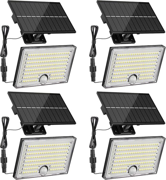 Mini Solar Lights Outdoor with Motion Sensor, 170-LED Solar Flood Lights Outdoor Dusk to Dawn with 16.5FT Cable, 3 Modes Solar LED Lights for Outside Waterproof IP65 for Patio, Yard, 4 Pack