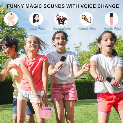 HWWR Karaoke Machine for Adults Kids, Mini Karaoke Machine with 2 Wireless Microphones, Portable Singing Speaker for Home Party, Kids Holiday Birthday Gifts, Music for Girls Boys All Age 3-12+