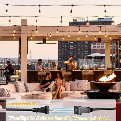 Svater 48 FT Outdoor String Lights 2W Commercial Grade Waterproof S14 ETL | Outside Patio Light with Shatterproof Antique Edison E26 LED Bulbs, Connectable Hanging Strand for Bistro Cafe Market 2700K