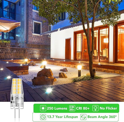 BUBO 5 Pack G4 LED Bulb 2W Equivalent 30W 3000K Warm White 250 Lumens 360°Beam Angle, T3 Halogen Bulb Replacement Landscape Bulbs, AC/DC 12V Led Lights G4 Bi-Pin Base for Outdoor Landscape Lighting