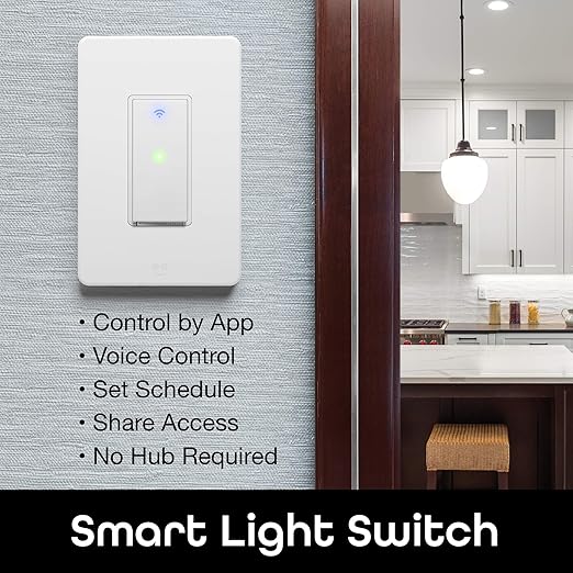 Geeni TAP Smart Light Switch, White, 1 Switch - Requires Neutral Wire - Works with Amazon Alexa and Google Home Requires 2.4 GHz Wi-Fi