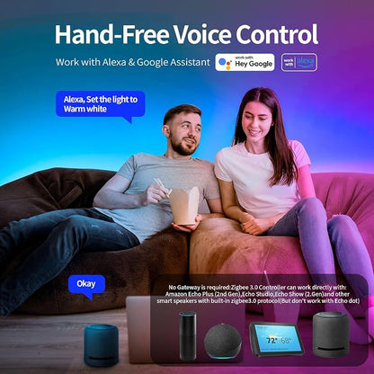 Pro Max ZigBee 3.0 LED Controller 5 in 1, Hub APP/Alexa Voice Control RGBWW RGBW RGB CCT COB LED Light Strip Color Changing,1%~100% Dimmable,Require ZigBee Hub Bridge