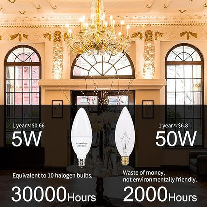 comzler Type B Shape LED Ceiling Fan Light Bulbs E12 Small Base, 2700K Soft Warm White LED Candelabra Bulb 6W (60watt Equivalent), Chandelier Light Bulbs 500 Lumens No-Dimmable 8 Pack