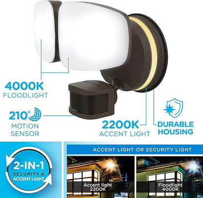 Enbrighten Vibe Smart LED Security Light, Dual Head, Motion Activated | ETL Listed, UV Resistant, 2500 Lumens, 4000K, Works with Alexa, Google Home, Bronze, 85900