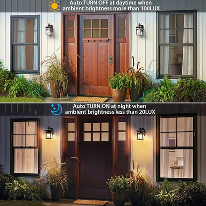 2 Pack Outdoor Light with GFCI Outlet,Antique Black and Bronze Gold Dusk to Dawn Porch Lights Outdoor Wall Light Fixture with Outlet,Aluminum Exterior Lighting Fixtures,Outside Lights for House