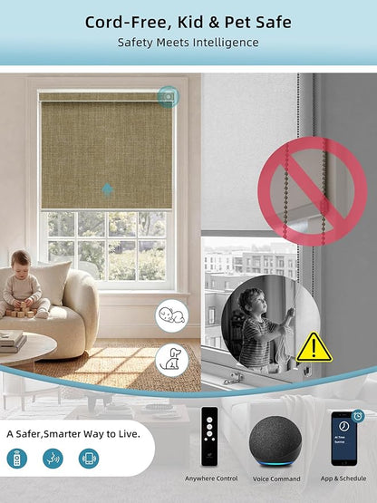 SmartWings Motorized Smart Blinds with Remote, Custom Automatic 100% Blackout Roller Shade Compatible with Alexa/Homekit/Google, Electric Smart Blinds for Indoor Windows, Vigor Wheat