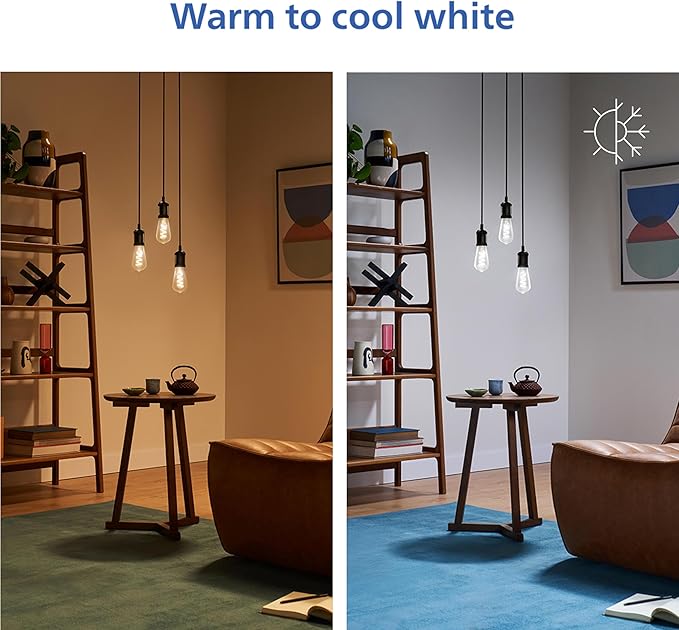Philips Smart Color ST19 Color Filament LED Smart Bulb 4-Pack -300 Lumen - E26 Indoor - Connects to Your Existing Wi-Fi - Control with Voice or App + Activate with Motion - Matter Compatible