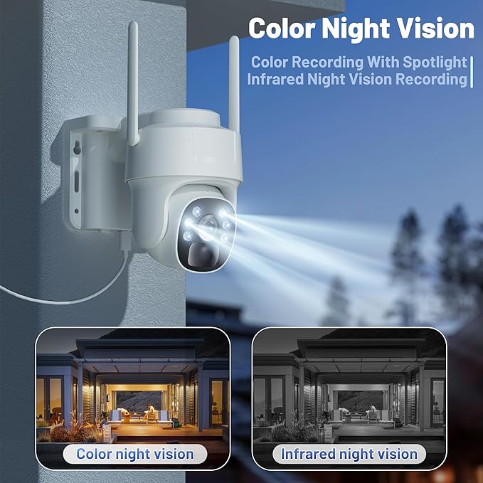 KKB 4G LTE Cellular Security Camera, No WiFi Security Camera Outdoor Built-in SIM Card and 64GB SD Card, Solar Powered, 2K Wireless Cam Color Night Vision, PIR Motion Sensor, PTZ 355° View, 2 Way Talk