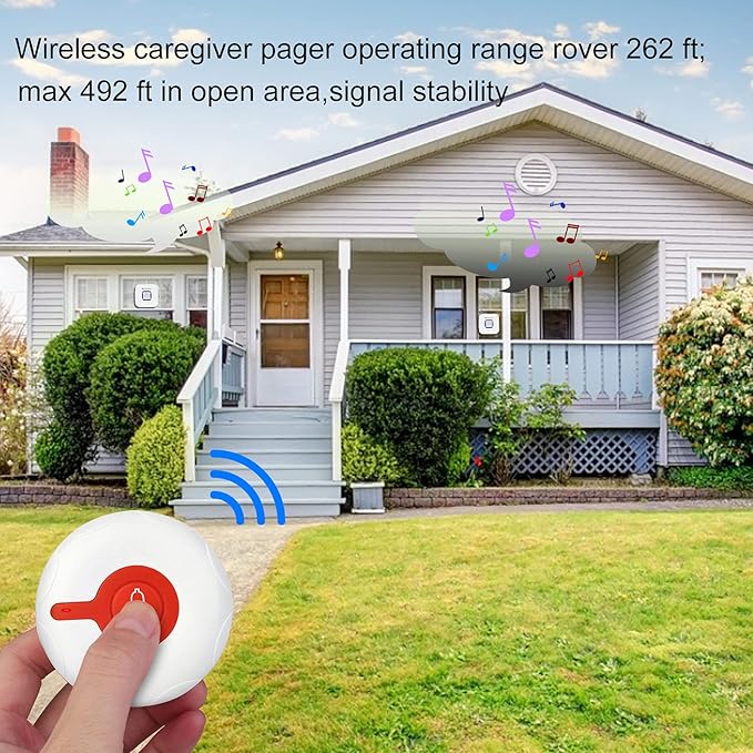 Retekess TH003 Wireless Caregiver Pager System,Nurse Alert System, 492ft,1 Plug-in Receiver,1 SOS Help Call Button for Home,Elderly,Patient,Disabled