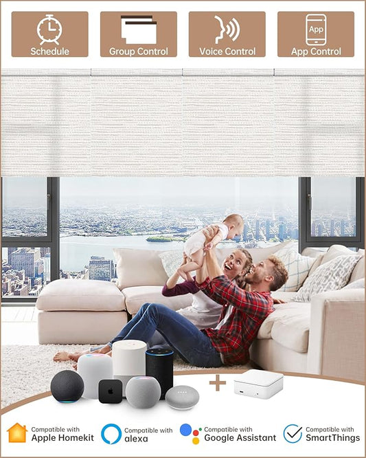 Kincmo Motorized Blinds with Remote, Light Filtering Roller Shades Work with Apple Homekit,Alexa,Google Home, Custom Electric Blinds with App,Voice Control (75% Blackout Aqua Waves Beige)