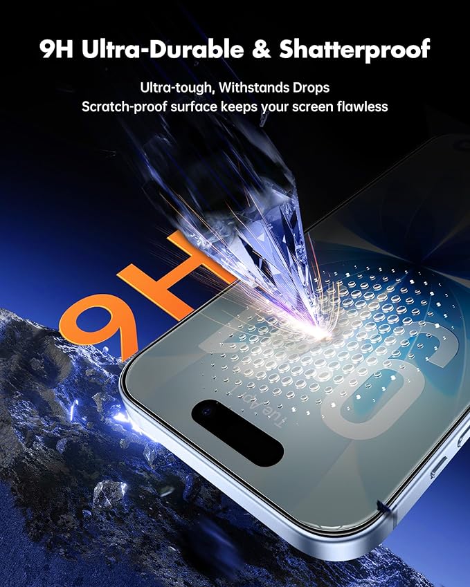 UNBREAKcable Privacy Screen Protector for iPhone 17, Shatterproof Tempered Glass [True 28°Anti Spy] [9H Hardness] [Easy Installation Frame] Private Protector for iPhone 6.3inch-2 Pack