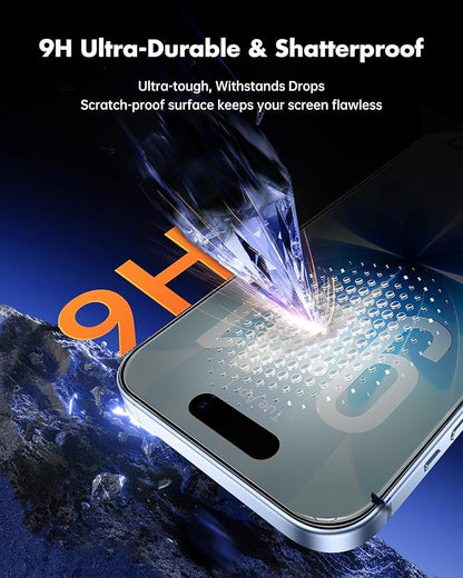 UNBREAKcable Privacy Screen Protector for iPhone 17, Shatterproof Tempered Glass [True 28°Anti Spy] [9H Hardness] [Easy Installation Frame] Private Protector for iPhone 6.3inch-2 Pack