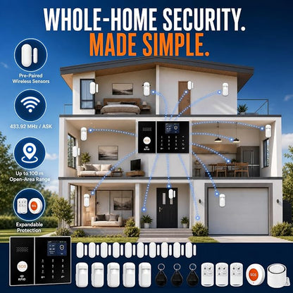 XUK 4G/GSM/Wi-Fi Alarm System for Home Security, 24-Piece Kit | Works with Alexa & Google Home | SOS button | Door & PIR motion sensors | For houses & apartments