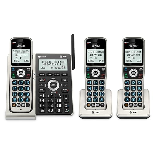 AT&T BL3107-3 DECT 6.0 3-Handset Cordless Phone, Titanium Black | Bluetooth Connect to Cell, Smart Call Blocker, Digital Answering System, Extended Range, Big Buttons