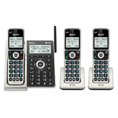 AT&T BL3107-3 DECT 6.0 3-Handset Cordless Phone, Titanium Black | Bluetooth Connect to Cell, Smart Call Blocker, Digital Answering System, Extended Range, Big Buttons