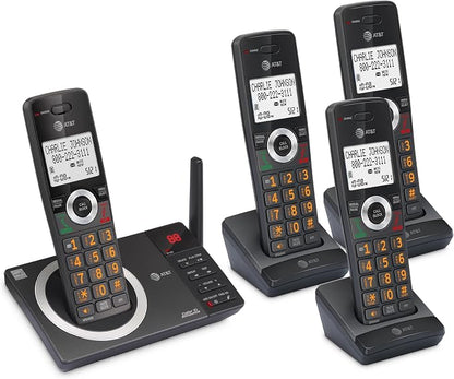 AT&T 4-Handset Expandable DECT 6.0 Cordless Home Phone with Large Display, Big Buttons, Answering Machine, Smart Call Blocker, Long Range, Caller ID, Speakerphone, Intercom: CL82418 (Charcoal Black)