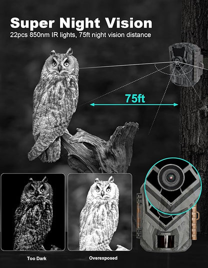 KJK Mini Trail Camera, 36MP 2.7K Game Camera with Night Vision 0.1s Trigger Time Motion Activated 130°Wide-Angle, Waterproof Trail Cam with 2.0” HD TFT Screen, Hunting Camera for Wildlife Monitoring