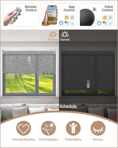 Kincmo Motorized Blinds with Remote, Light Filtering Roller Shades Work with Apple Homekit,Alexa,Google Home, Custom Electric Blinds with App,Voice Control (75% Blackout Aqua Waves Grey)