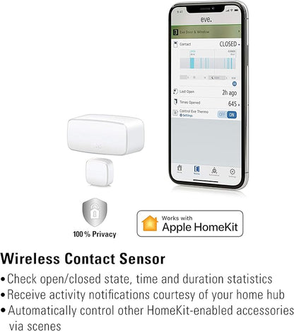 Eve Door & Window (Apple Home) – Smart Contact Sensor for Doors & Windows, Notifications (Open/Closed State), Automatic Control of Accessories & Scenes, no Bridge, Bluetooth & Thread
