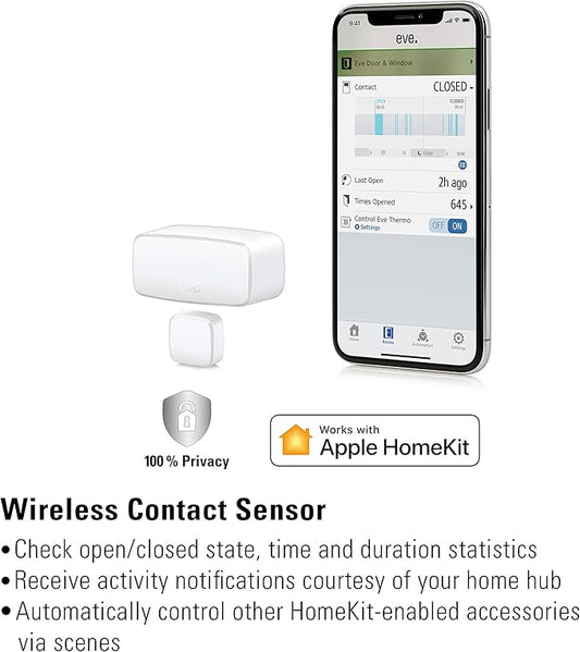 Eve Door & Window (Apple Home) – Smart Contact Sensor for Doors & Windows, Notifications (Open/Closed State), Automatic Control of Accessories & Scenes, no Bridge, Bluetooth & Thread