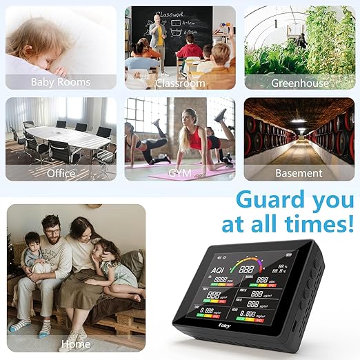 15 in 1 Air Quality Monitor Indoor with Large Display, CO2 Detector & Decibel Meter for PM2.5 PM1.0 PM10 TVOC HCHO Temp Humidity, Professional Portable Real-Time Detector for Home Office Bedroom Pets