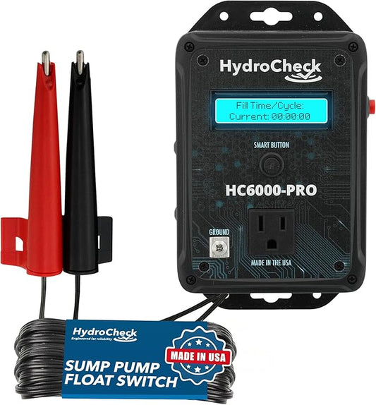 HC6000-PRO Smart Sump Pump Float Switch & Performance Monitor w/Data Tracking, LCD Screen Display Real-Time Information, Built-in Alarms, & Dual-Sensors for Optimal Efficiency, Made in USA
