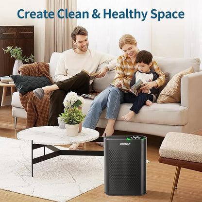Air Purifier for Large Room, Cleans 2,400 ft² in 30 Mins, 3-Stage True HEPA, 360° Airflow, Large Touch Display Control, Real-Time Air Quality (PM2.5) Display, Ultra-Quiet 20dB Sleep Mode, HAP602 Black