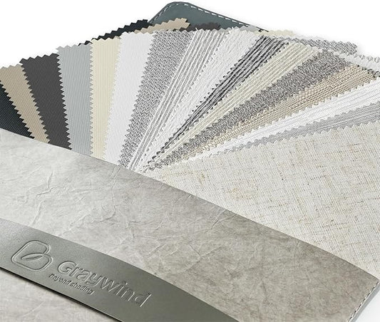 Graywind 100% Blackout Roller Shades Window Blinds for Home and Office Cordless Blinds (100% Blackout Waterproof Shade Fabric Samples)