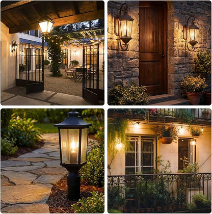 E12 Dusk to Dawn Light Bulbs Outdoor, C35 B11 5W 60W Equivalent 500LM 2700K Soft White Photocell Sensor Filament Candelabra Bulbs, Auto ON/Off Edison Outdoor Bulbs for Garage, Porch, 6 Pack