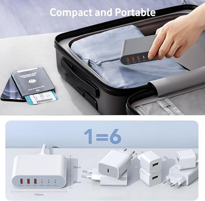 100W USB C Fast Charger Block Compact GaN 6 Port PD USB C and QC USB A Wall Charger Type C Charging Station Hub Adapter Plug Cube Brick for iPhone 17 16 15 14 Pro Max iPad Pro Air Samsung Pixel LG | USB Charger Station Hub, Multiport Charging Block Cub...