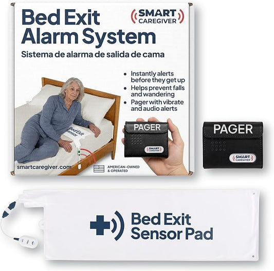 Smart Caregiver Bed Exit Alarm with Wireless Pager - Early Alert Fall Prevention for Seniors and Elderly - Weight Sensing Bed Pad Alerts Caregiver When They Get Up - USA Company and Customer Service