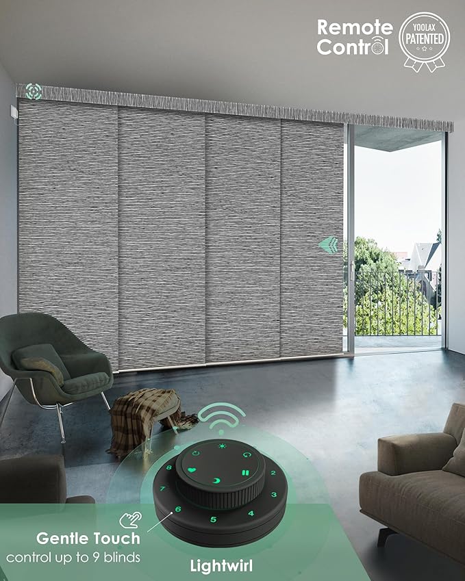 Yoolax Custom XL Smart Sliding Door Blinds, Motorized Sliding Panel Blinds Compatible with Alexa Google Home, Blackout Vertical Blinds for Glass Doors, Patio Doors, Closet Doors, Basalt Stripe Black