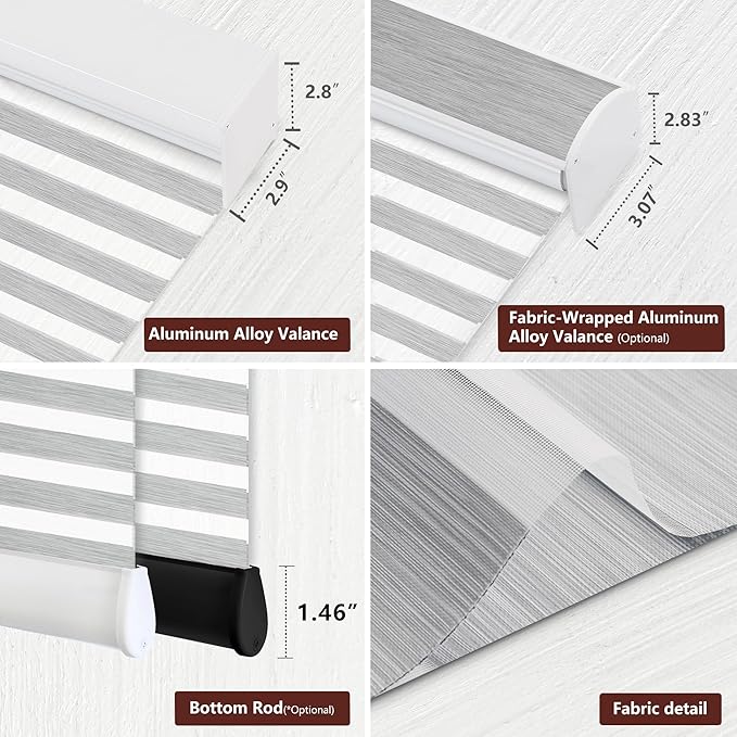 Bringnox Smart Motorized Zebra Roller Blinds - 100% Blackout, Remote Control, Works with HomeKit, Google Home & Alexa via Hub, Custom Size (100% Blackout Dark Grey-41)