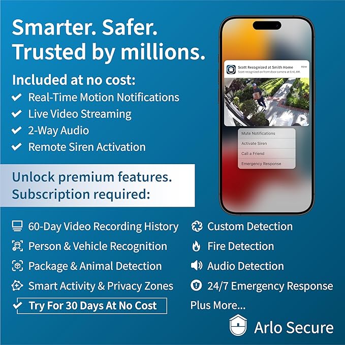 Arlo VMC3052-100NAR Essential 2nd Gen 2K XL Single Cam, White - Certified Refurbished
