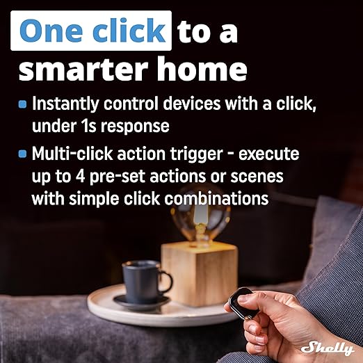 Shelly BLU Button1 Black | Bluetooth-Operated Action and Scenes Activation Button | Home Automation | iOS Android App | No Hub Required | Long Battery Life | LED Indication | Buzzer | Broad Range