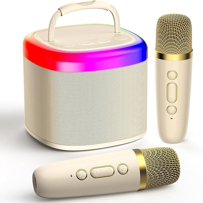 HWWR Mini Karaoke Machine for Kids, Mini Bluetooth Speaker with 2 Wireless Microphones for Kids Singing Home Party, 2025 Popular Birthday Gifts Toys for Girls Boys Age 3-12+