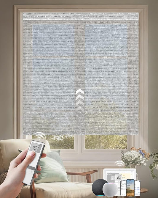 Kincmo Motorized Blinds with Remote, Light Filtering Roller Shades Work with Apple Homekit,Alexa,Google Home, Custom Electric Blinds with App,Voice Control (60% Blackout Atlantic Grey)