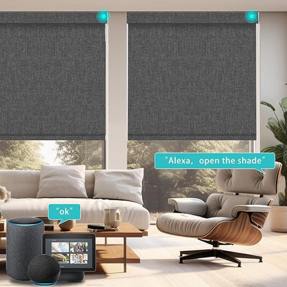 Changshade Smart Roller Shade with Remote Control Blackout Automatic Window Shades for Home Custom Size Motorized Blinds for Windows Compatible with Alexa,Google Home,Apple Homekit, Charcoal Grey