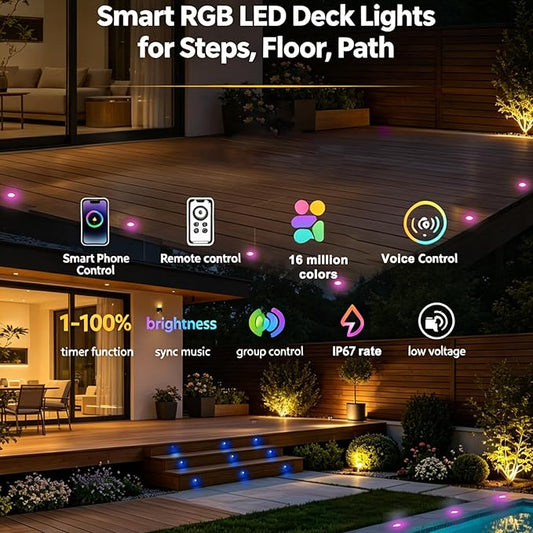 Sumaote LED Deck Lights Kit, 20pcs Φ1.22 WiFi Wireless Smart Phone Control Low Voltage Recessed RGB Deck Stair Lights Waterproof Outdoor Step Yard Path Landscape Decor