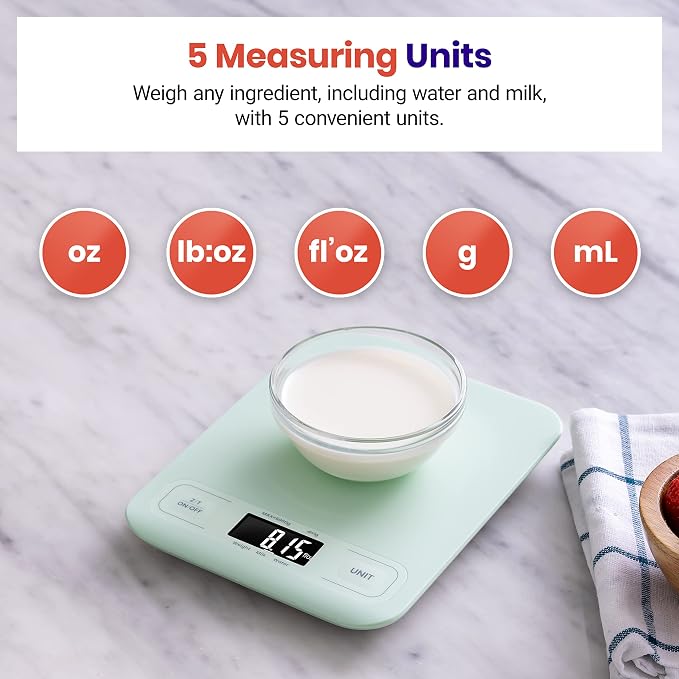 Etekcity Food Kitchen Scale, Digital Grams and Ounces, Medium | Tare function, ideal for baking, weight loss, keto, meal prep, packages, liquids and jewelry, Green