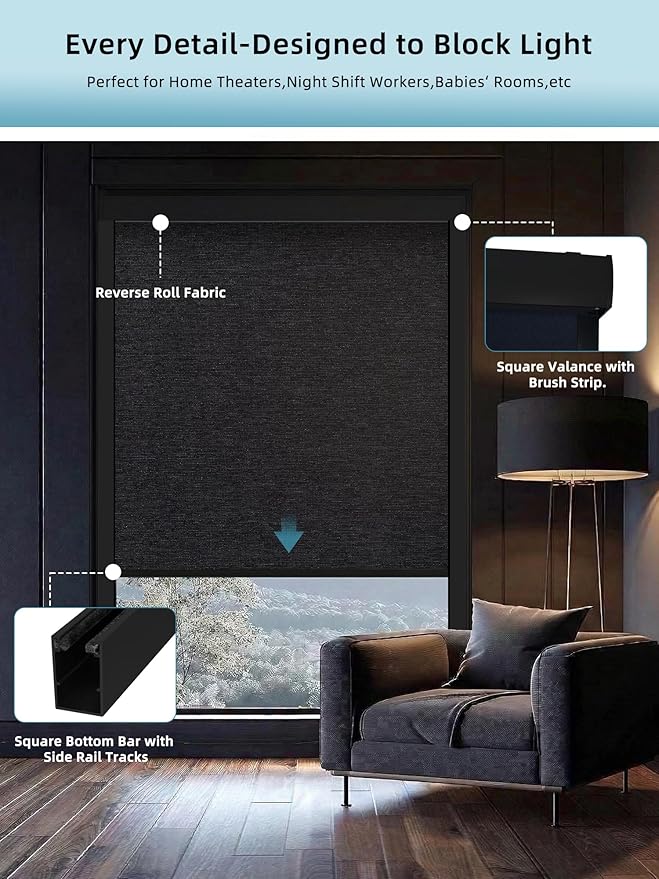 SmartWings Motorized Smart Blinds with Remote, Custom Automatic 100% Blackout Roller Shade Compatible with Alexa/Homekit/Google, Electric Smart Blinds for Indoor Windows, Eclipse Raven Black