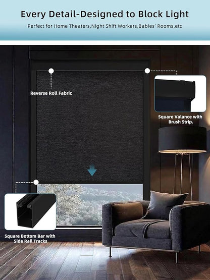 SmartWings Motorized Smart Blinds with Remote, Custom Automatic 100% Blackout Roller Shade Compatible with Alexa/Homekit/Google, Electric Smart Blinds for Indoor Windows, Eclipse Raven Black