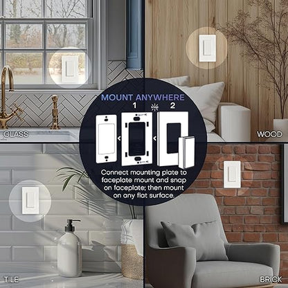 RunLessWire Single Pole Detachable Battery-Free Wireless Light Switch Kit 150ft RF Range for DIY Home Electrical Projects: 1 Removable Magnetic Remote Switch Controls 1 5A On/Off Receiver - White