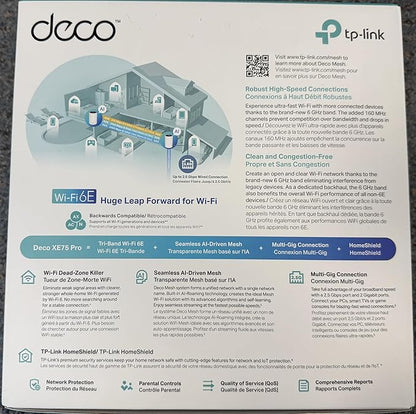 TP-Link Deco XE75 Pro AXE5400 Tri-Band WiFi 6E Mesh System - 2.5G WAN/LAN Port, Covers up to 5500 Sq.Ft, Replaces WiFi Router and Extender, AI-Driven Mesh, New 6GHz Band, 2-Pack