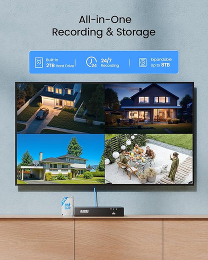 ZOSI 4K PoE Security Camera System, H.265+ 8CH NVR with 2TB HDD (16CH Expandable), 8 x 5MP 3K IP PoE Cameras Outdoor Indoor, AI Human Vehicle Detection, Remote Viewing, 24/7 Recording, IR Night Vision