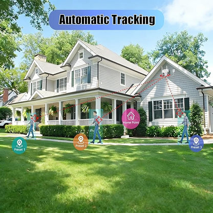 CKK 2K Security Cameras Outdoor, 2.4G/5G Wireless Home Security Camera, Corded Power,360 PTZ, Motion Detection, Color Night Vision, 2-Way Talk, Waterproof, Audible & Floodlight Alarm, Works with Alexa