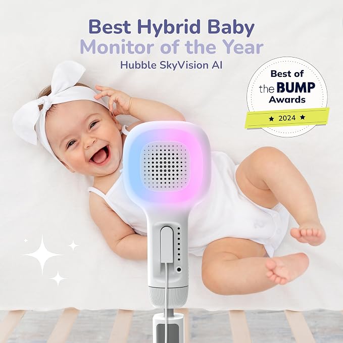 Hubble Connected SkyVision AI-Enhanced Smart Camera Baby Monitor with Secure Connection, Crib Mount, Remote Pan Tilt Zoom, 2-Way Talk, Night Vision, Nightlight, Soothing Sounds, Wellness Tracker, App
