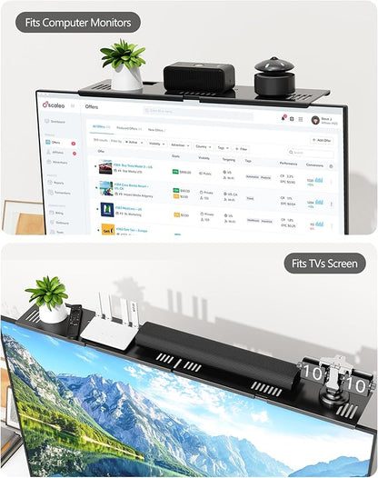 Soundbar Mount, No Drilling Steel TV Top Shelf Fits Most of Sound Bars Up to 15 Lbs, Universal Sound Bar TV Mount Bracket, Sound Bar Stand Compatible with Samsung, Sony, LG,Bose, 16.9x4.7inch